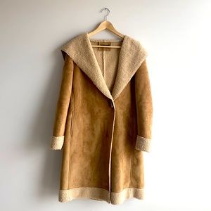 Zara brown suede sherpa lined coat